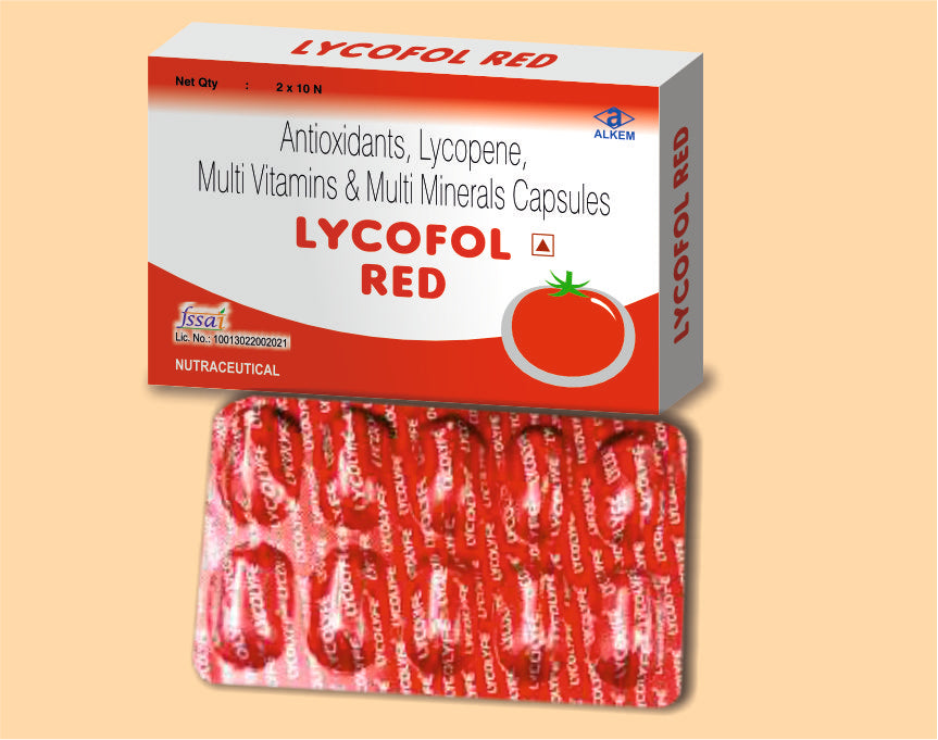 LYCOFOL RED CAPSULES (10'S) Multivitamin & multimineral With Lycopene, beta-carotene, Lutein ester, l-lysine by Alkem1