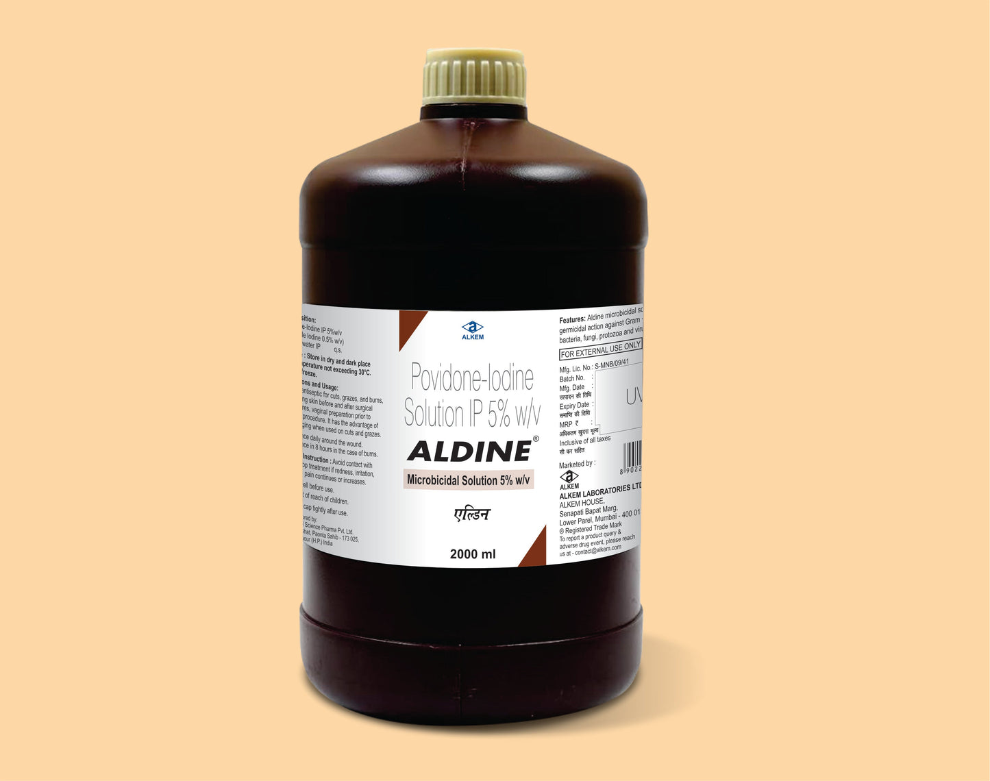 ALDINE MICROBICIDAL SOLUTION 2000 ML Povidone Iodine 5% w/v by Alkem1