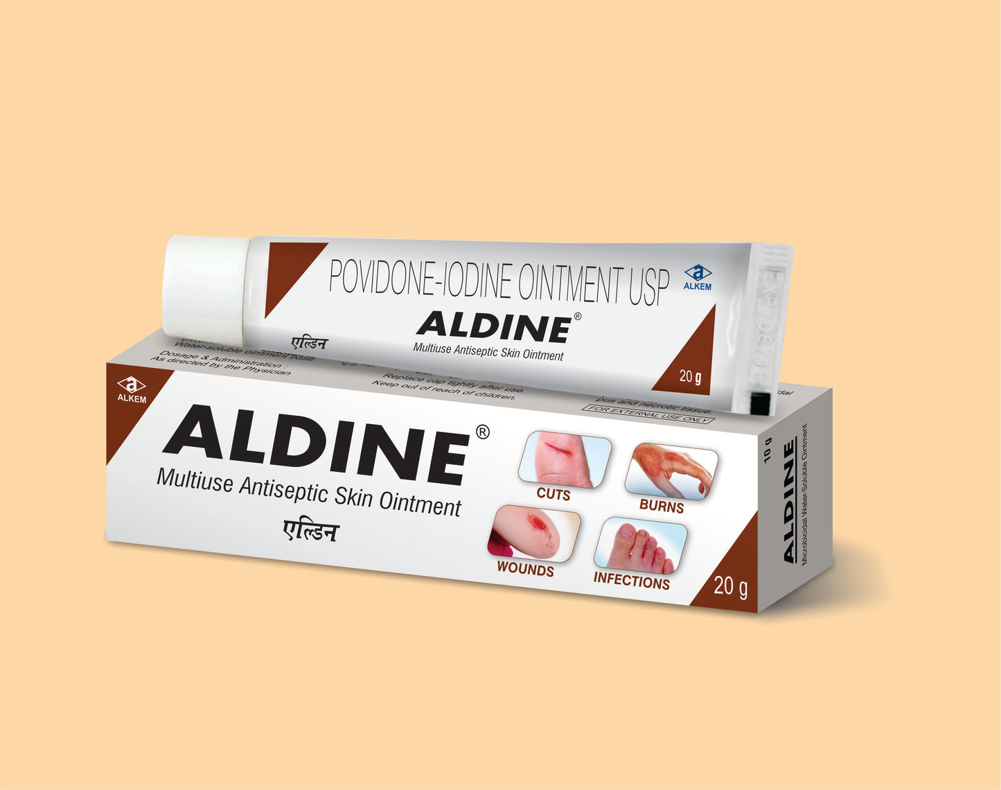 ALDINE OINTMENT 20 GM Povidone Iodine 5% w/w by Alkem1