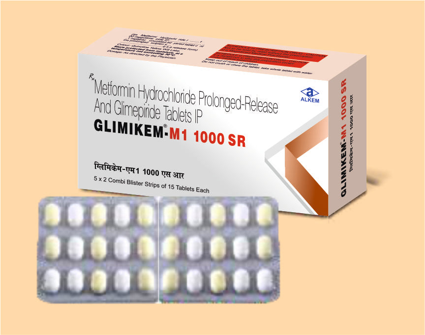 GLIMIKEM-M1-1000 SR TABLETS (15'S) Glimepiride 1 mg + Metformin 1000 mg by Alkem1