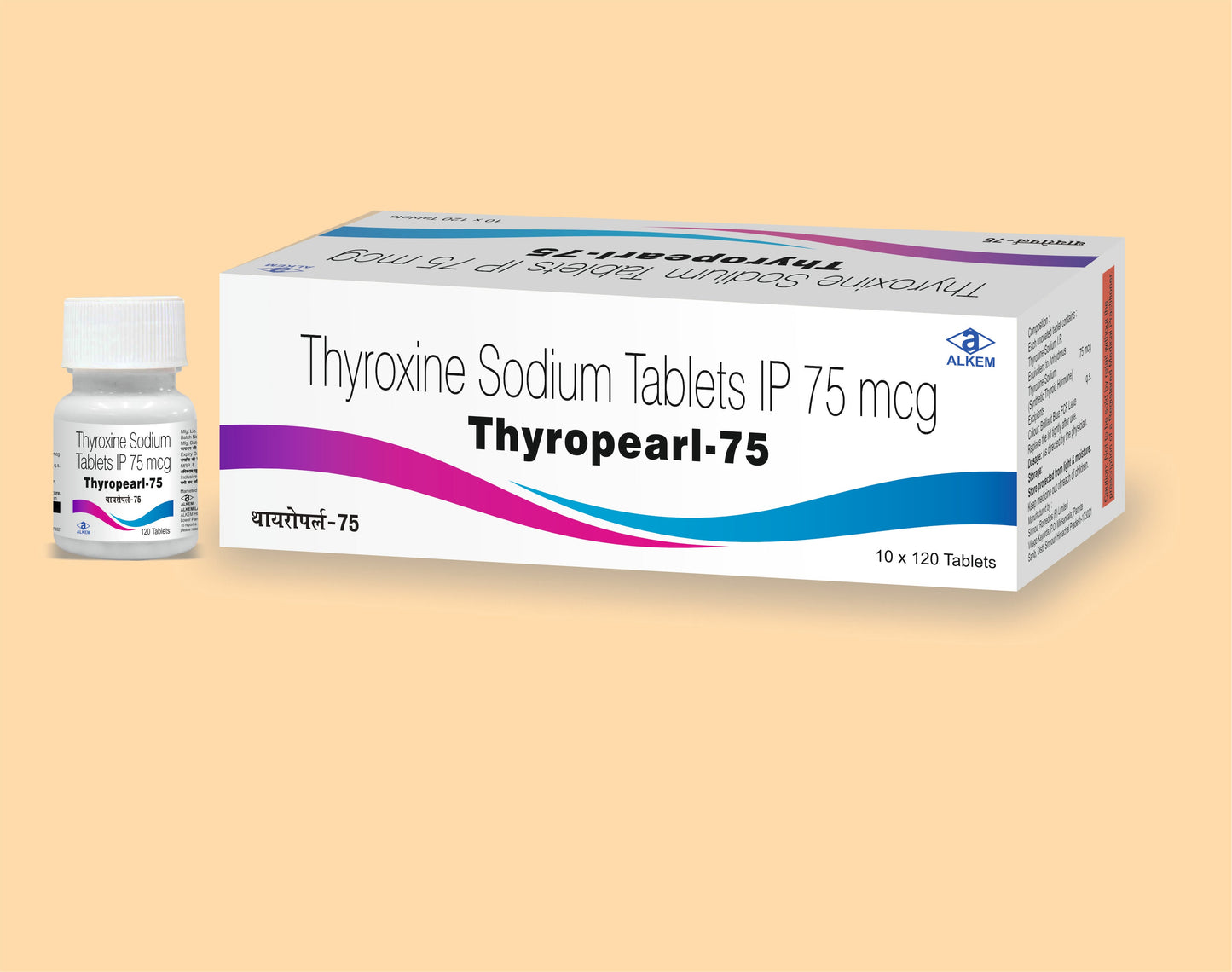 THYROPEARL 75 TABLETS (120'S) Thyroxine Sodium 75 mcg by Alkem1
