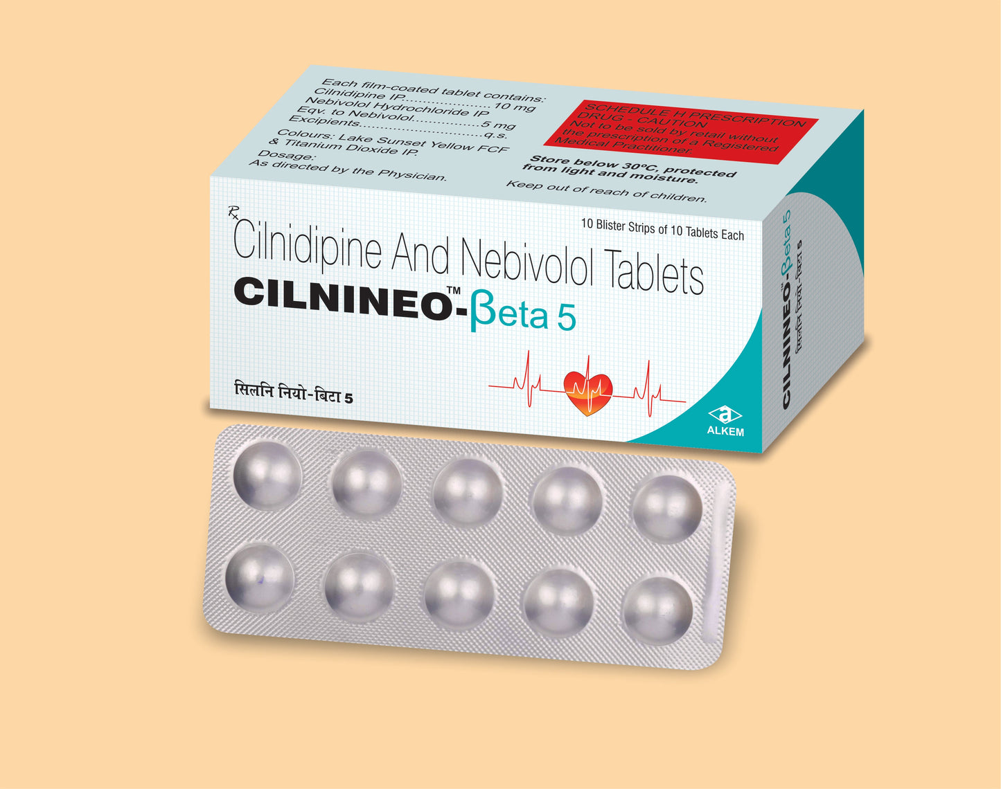 CILNINEO - BETA 5 TABLETS (10'S) Cilnidipine 10 mg + Nebivolol 5 mg by Alkem1