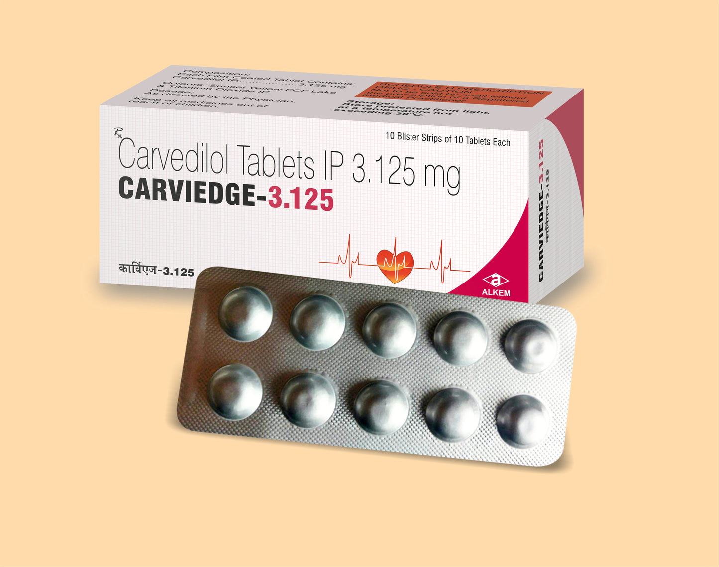 CARVIEDGE- 3.125 TABLETS (10'S) Carvedilol 3.125 mg by Alkem1