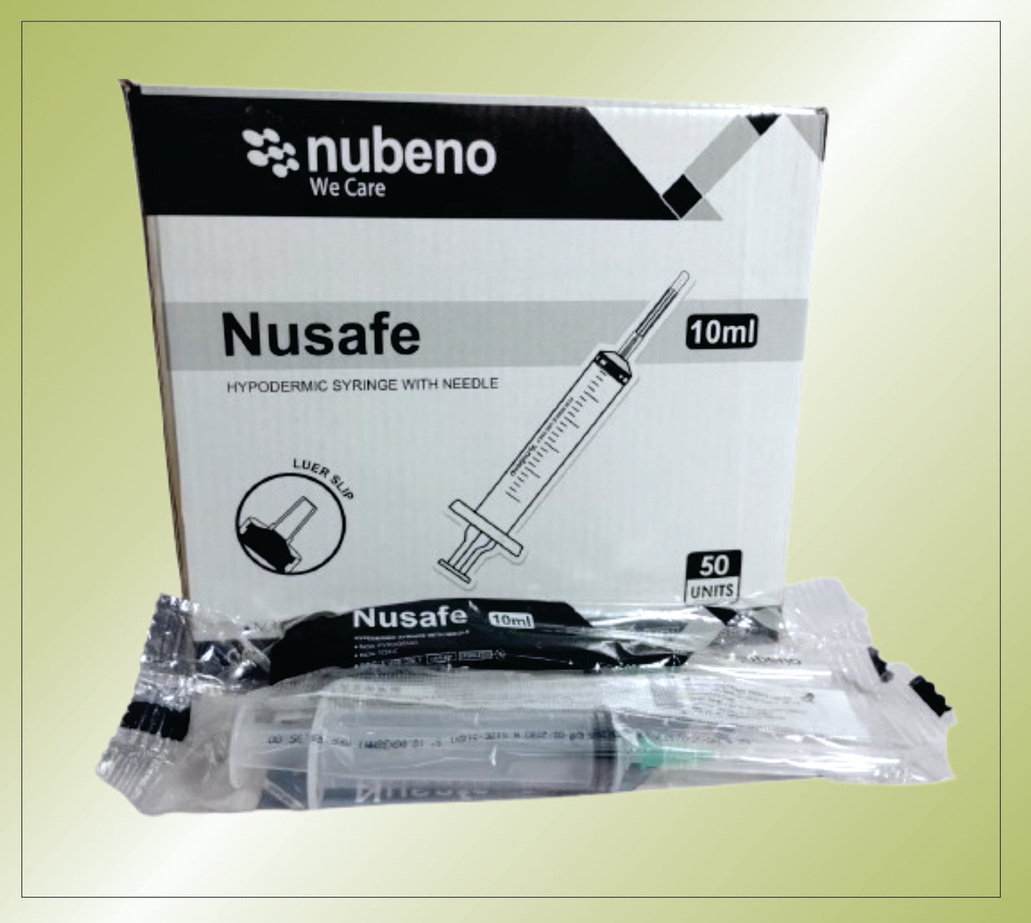 NUSAFE SYRINGE 10 ML ( RIBBON PACK) 21/22 G*1.5" by Nubeno