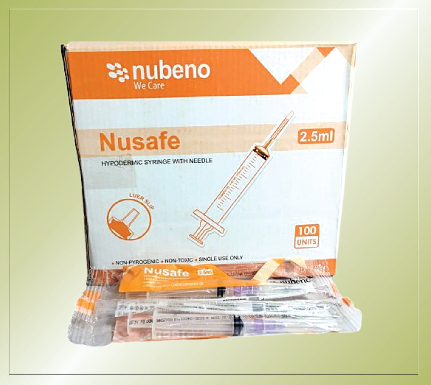 NUSAFE SYRINGE 2.5 ML ( RIBBON PACK) 22/23/24 G*1" by Nubeno