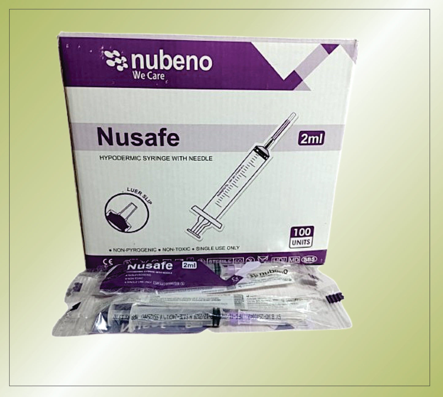 NUSAFE SYRINGE 2 ML ( RIBBON PACK) 22/23/24 G*1" by Nubeno