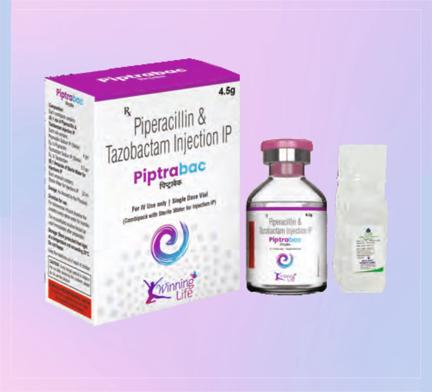 Piptrabac 4.5Gm Inj. (Wfi) 1X30ML Piperacillin 4000 Mg + Tazobactam 500 Mg by Akumentis