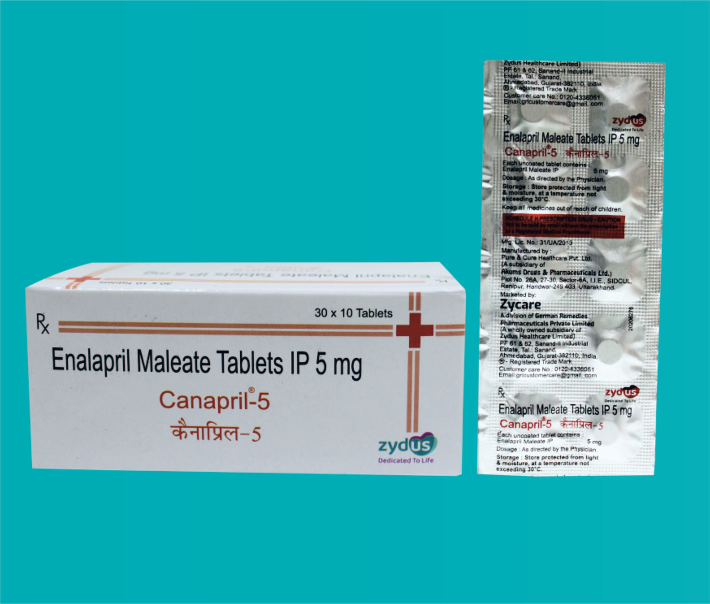 Canapril 5 Tab. (10 x3 x10) Enalapril 5 mg by Zydus