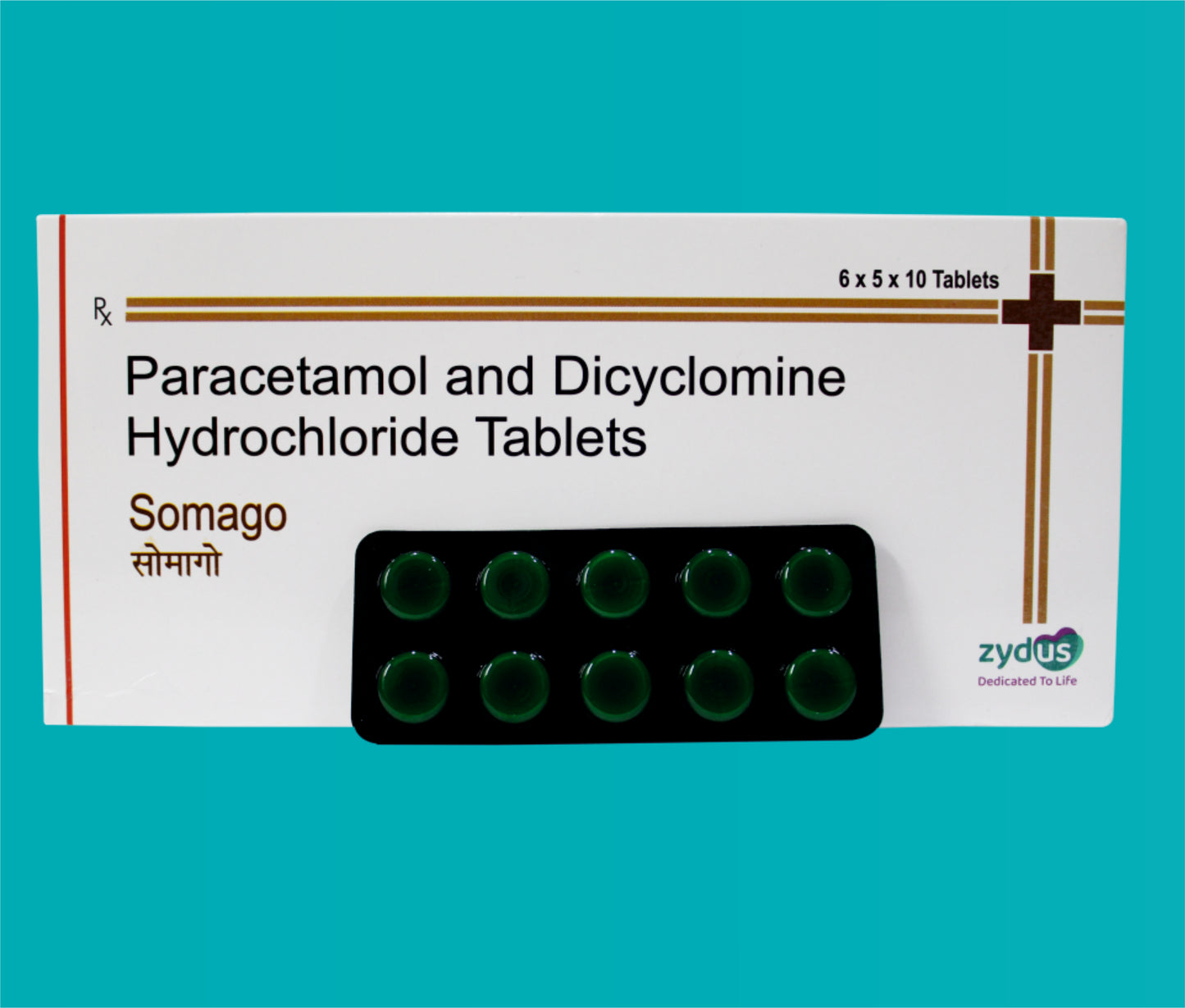 Somago Tab (30 x 10) Dicyclomine 20 mg + Paracetamol 325 mg by Zydus