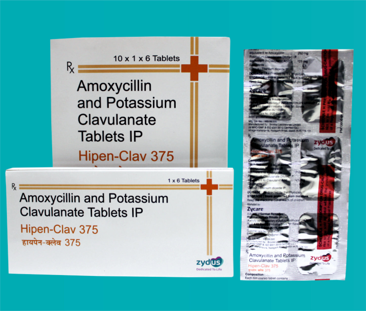 Hipen Clav -375 Tab (10 x 1 x 6) Amoxicillin 250 mg + Clavulanic Acid 125 mg by Zydus