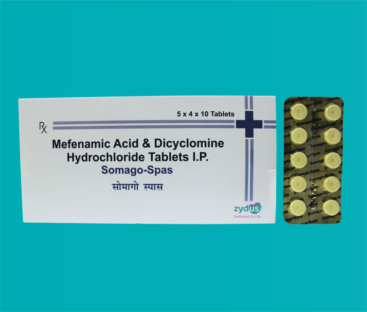 Somago Spas Tab (20 x 10 ) Mefenamic Acid 250 mg + Dicyclomine 10 mg by Zydus