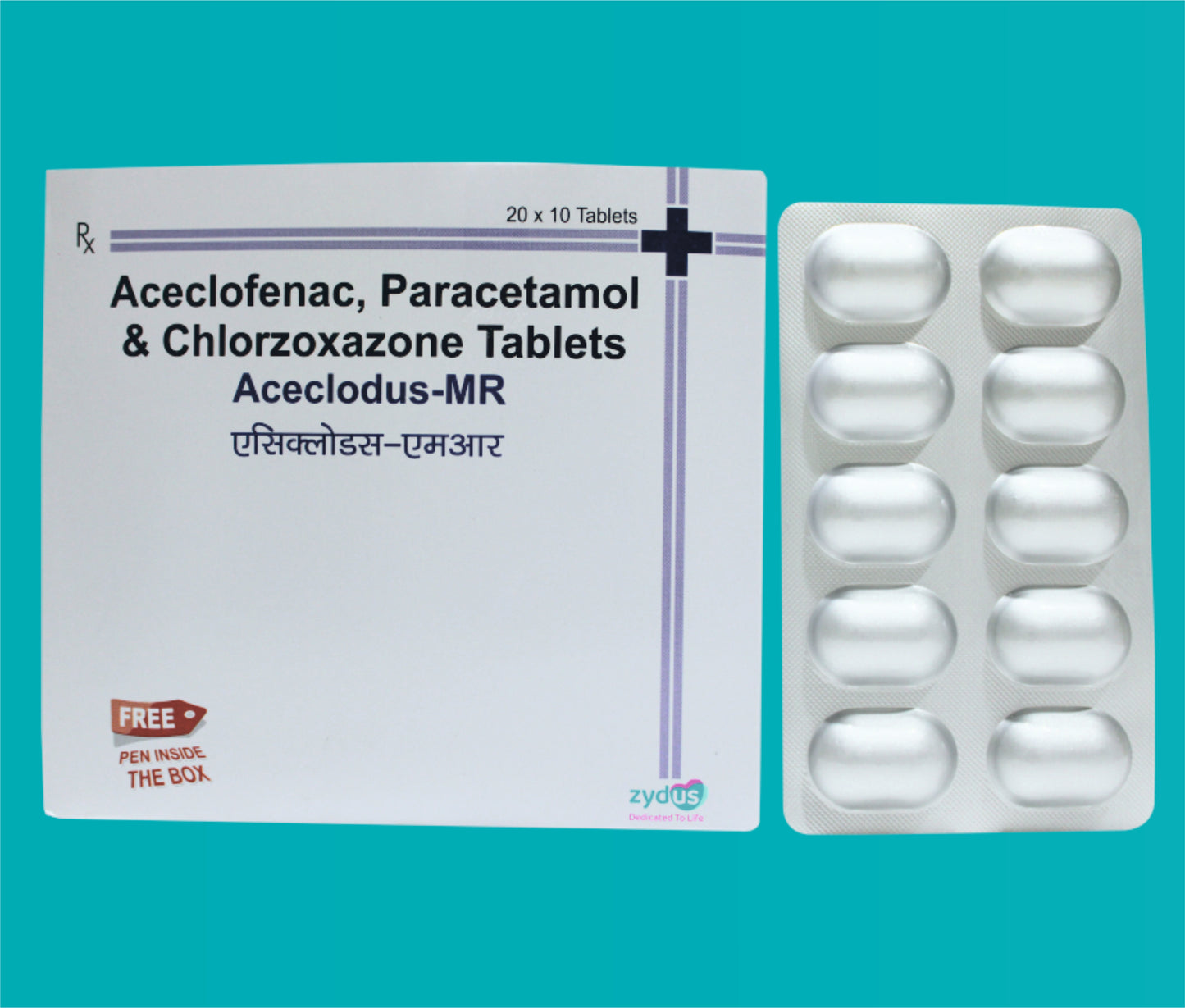 Aceclodus-MR Tab
(Alu- Alu) Pack (20 x 10 ) Aceclofenac 100 mg + Paracetamol 325 mg + Chlorzoxazone 250 mg by Zydus