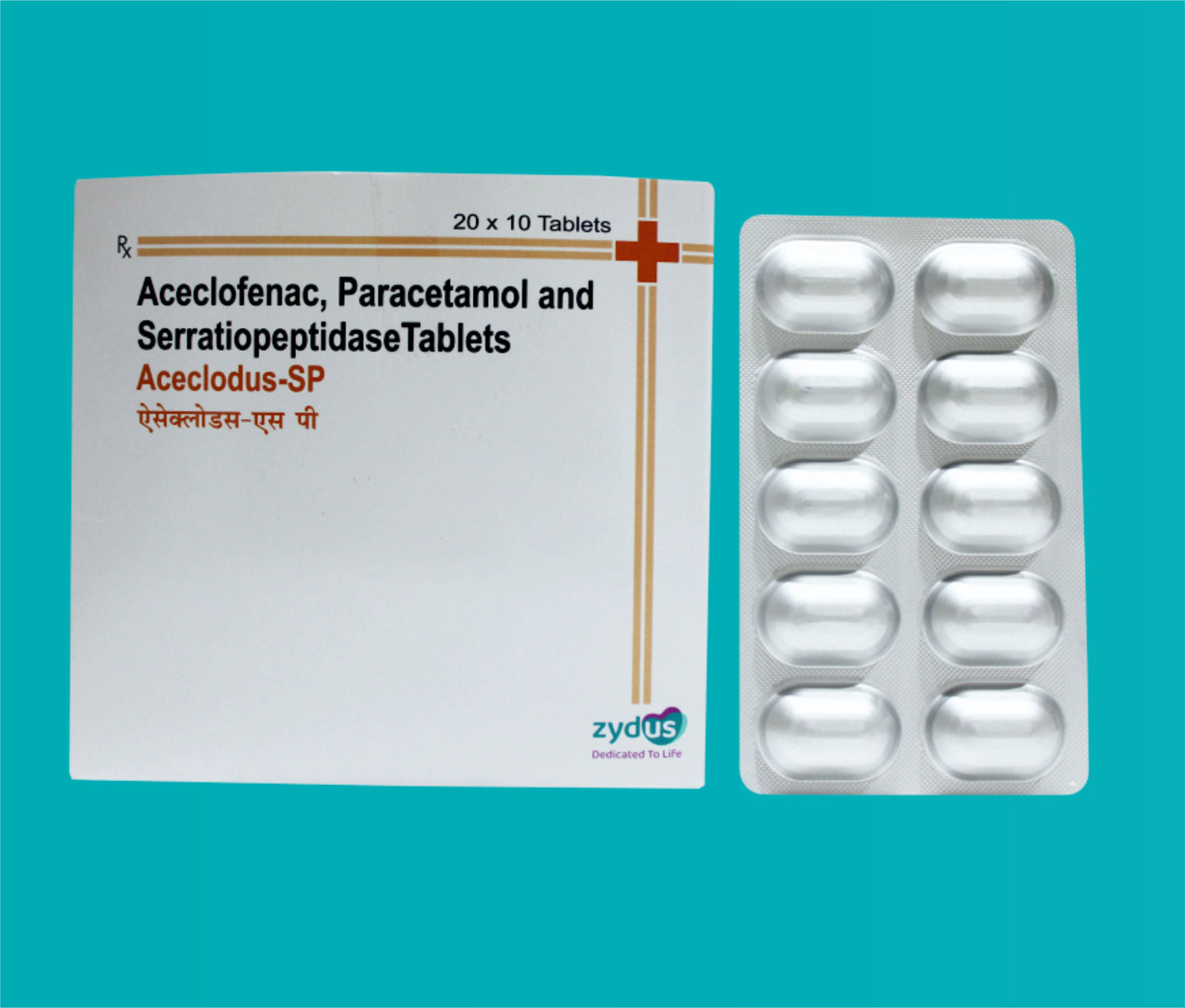 Aceclodus- SP Tab (20 x10) Aceclofenac 100 mg + Paracetamol 325 mg + Serratiopeptidase 15 mg by Zydus