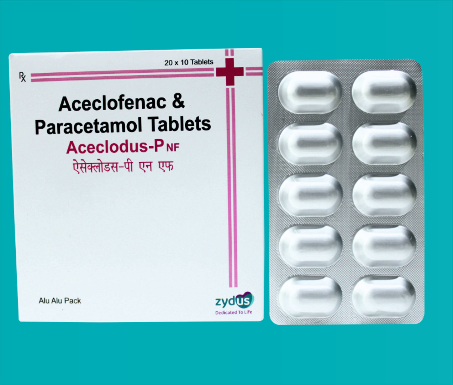 Aceclodus P NF Tab
(Alu-Alu) (20 X 10) Aceclofenac 100 mg + Paracetamol 325 mg by Zydus