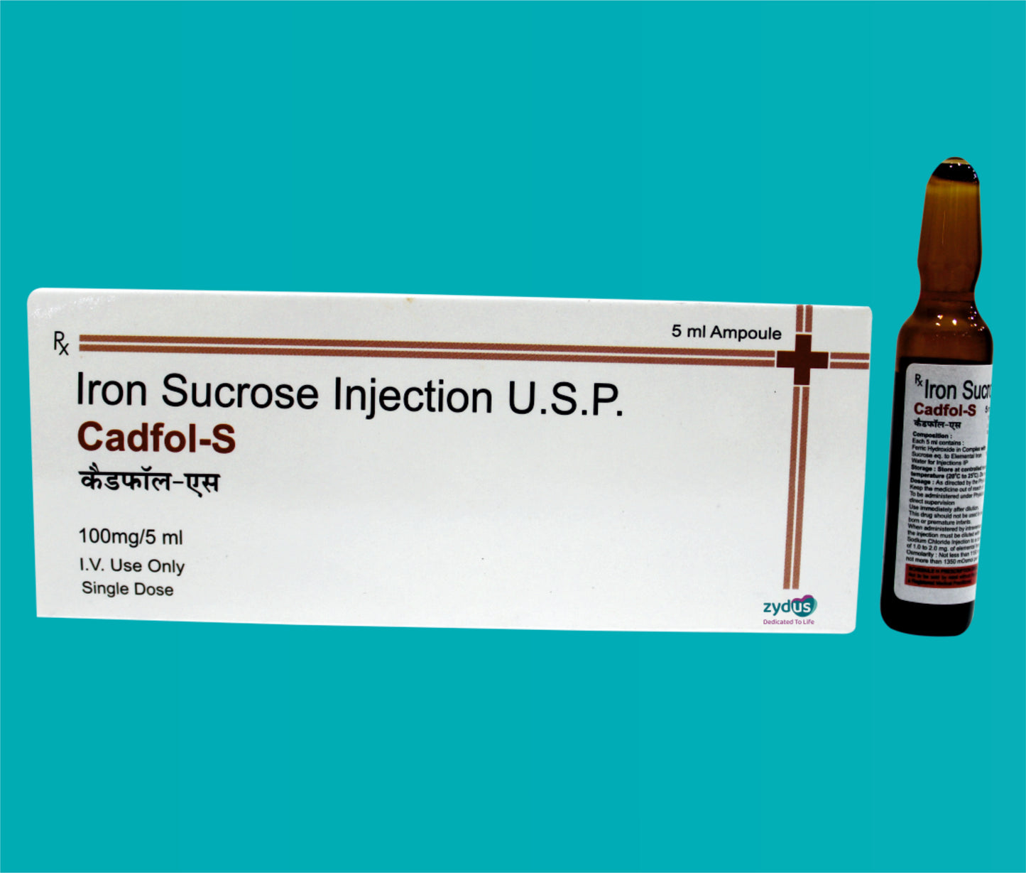 Cadfol- S Injection
(Monocarton with Tray Pack) (5 ml. Amp.) Iron 100 mg by Zydus