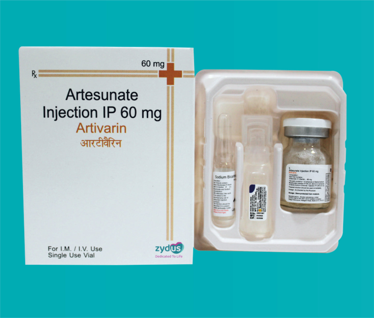 Artivarin Injection 60 mg (1 Vial ) Artesunate 60 mg + Sodium Bicarbonate 5% + Sodium Chloride 0.9% by Zydus