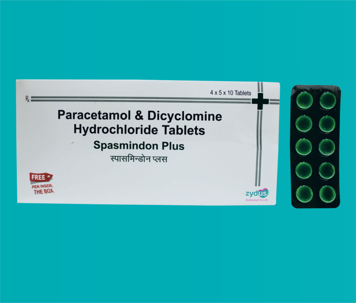 Spasmindon Plus Tablet (4 x 5 x 10 ) Paracetamol 325 mg + Dicyclomine 20 mg by Zydus