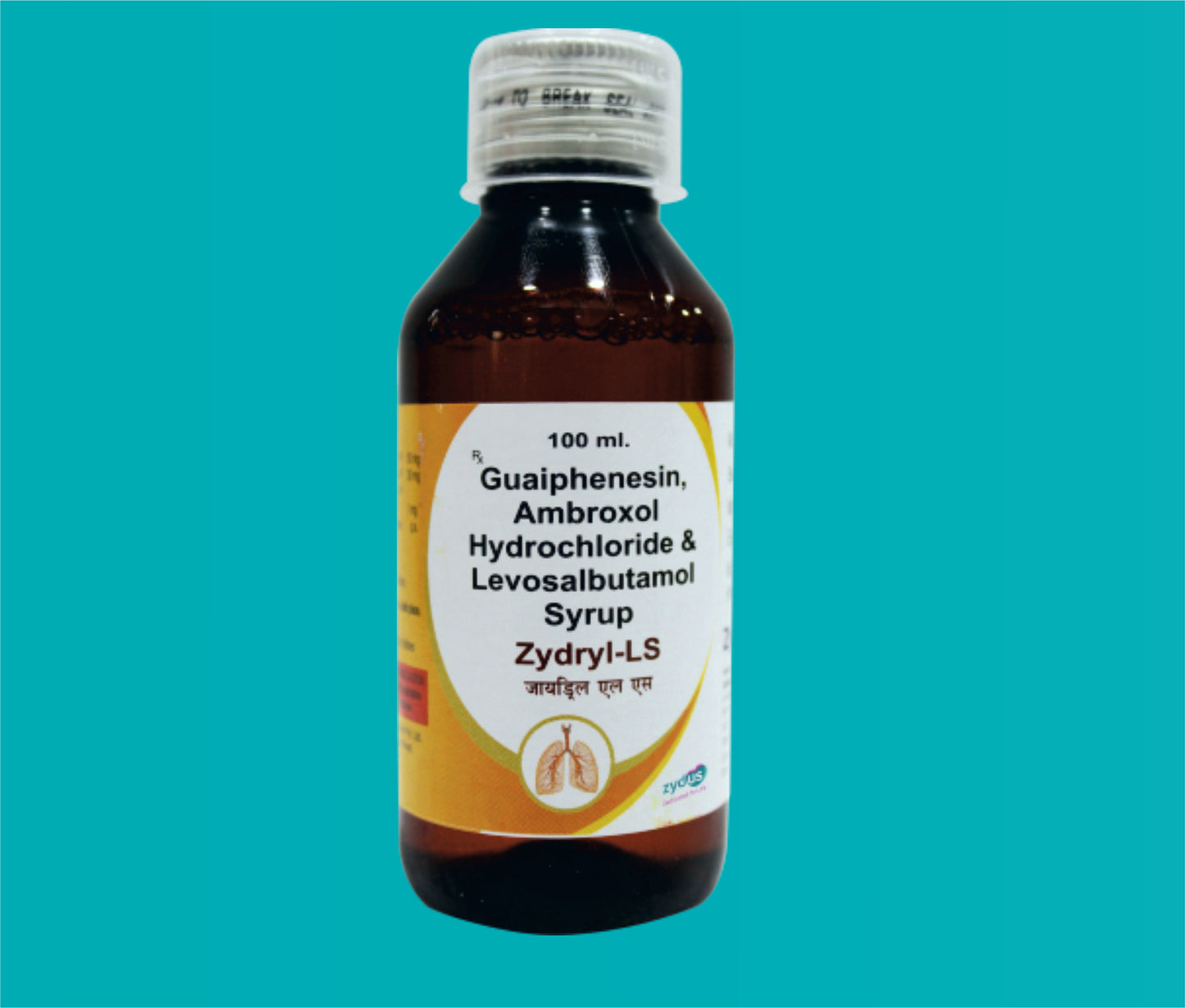 Zydryl-LS 100 ml Syp. (100 ml. ) Levosalbutamol 1 mg + Ambroxol 30 mg + Guaifenesin 50 mg by Zydus