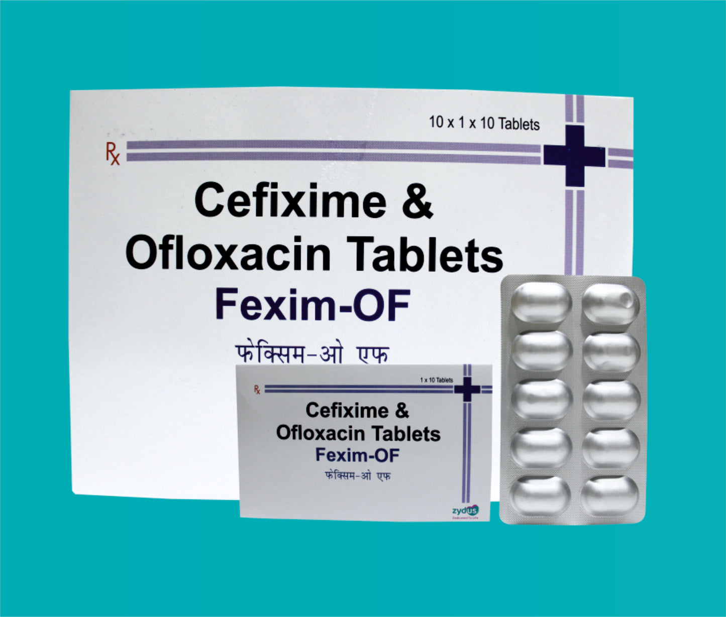 Fexim OF Tabs (10 x 1 x 10) Cefixime 200 mg + Ofloxacin 200 mg by Zydus