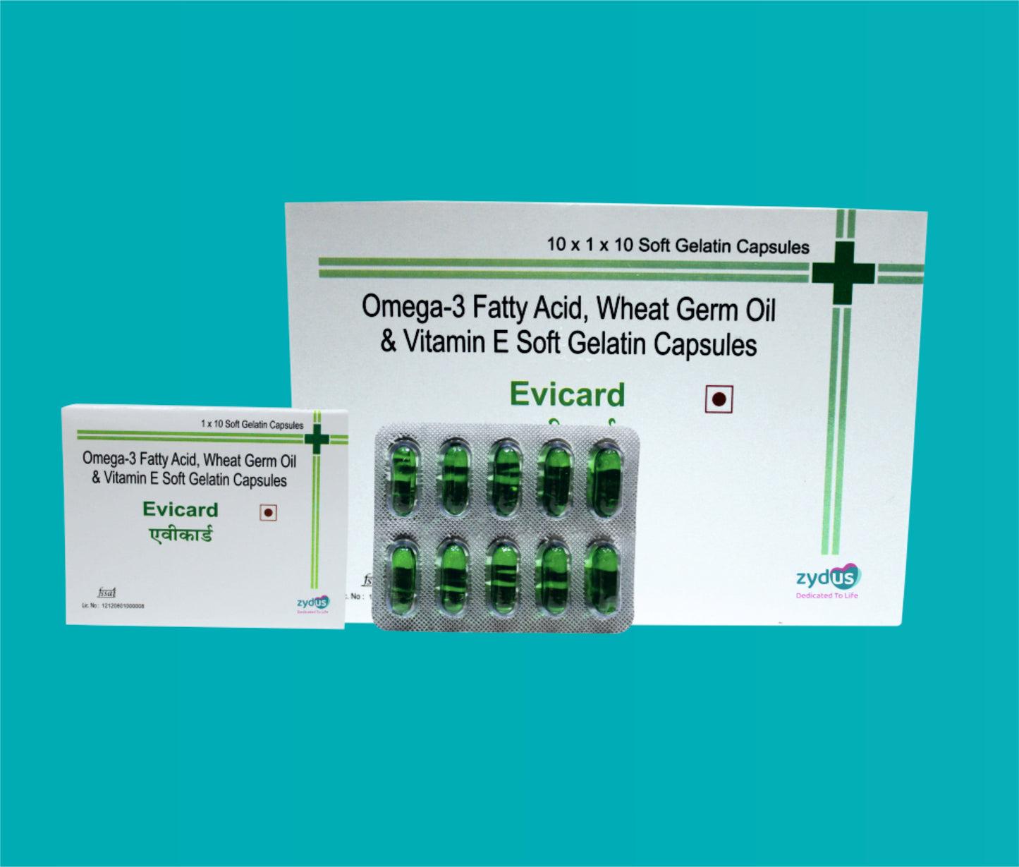 Evicard Capsule (10 x 1 x 10) Omega-3 Fatty Acids 30 mg + Wheat Germ Oil 100 mg + Vitamin E 10 IU by Zydus