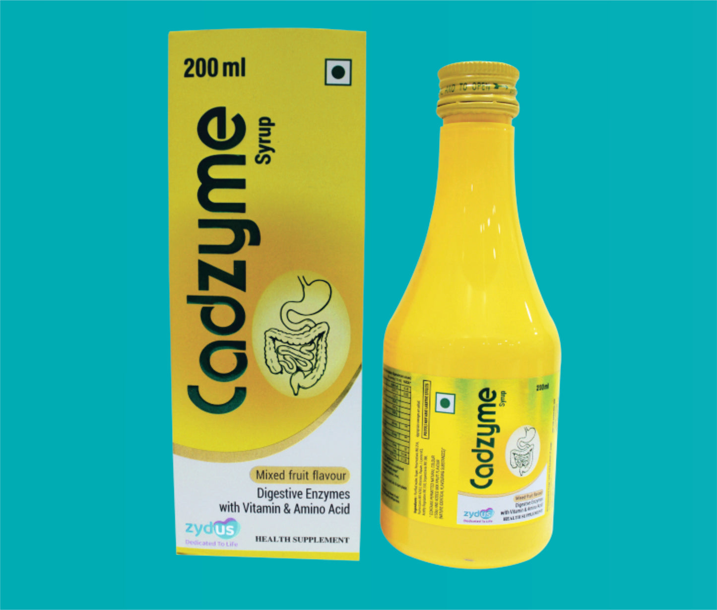 Cadzyme 200 ml. Syp. (Mixed Fruit flavour) (200ML) Digestive Enzymes with Vitamins & Aminoacid by Zydus