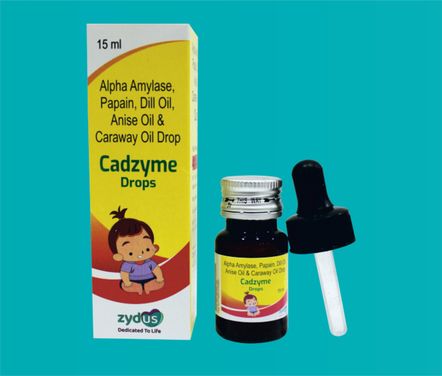 Cadzyme Drop (15 ml.) Alpha Amylase 20 mg + Papain 10 mg + Dill Oil 2 mg + Anise Oil 2 mg + Caraway Oil 2 mg by Zydus