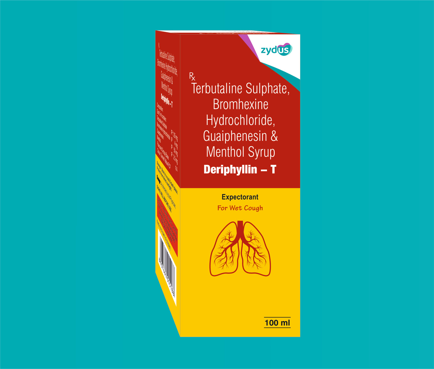 Deriphyllin- T Syp (100ml) Bromhexine 4 mg + Guaifenesin 50 mg + Menthol 2.5 mg + Terbutaline 1.25 mg by Zydus