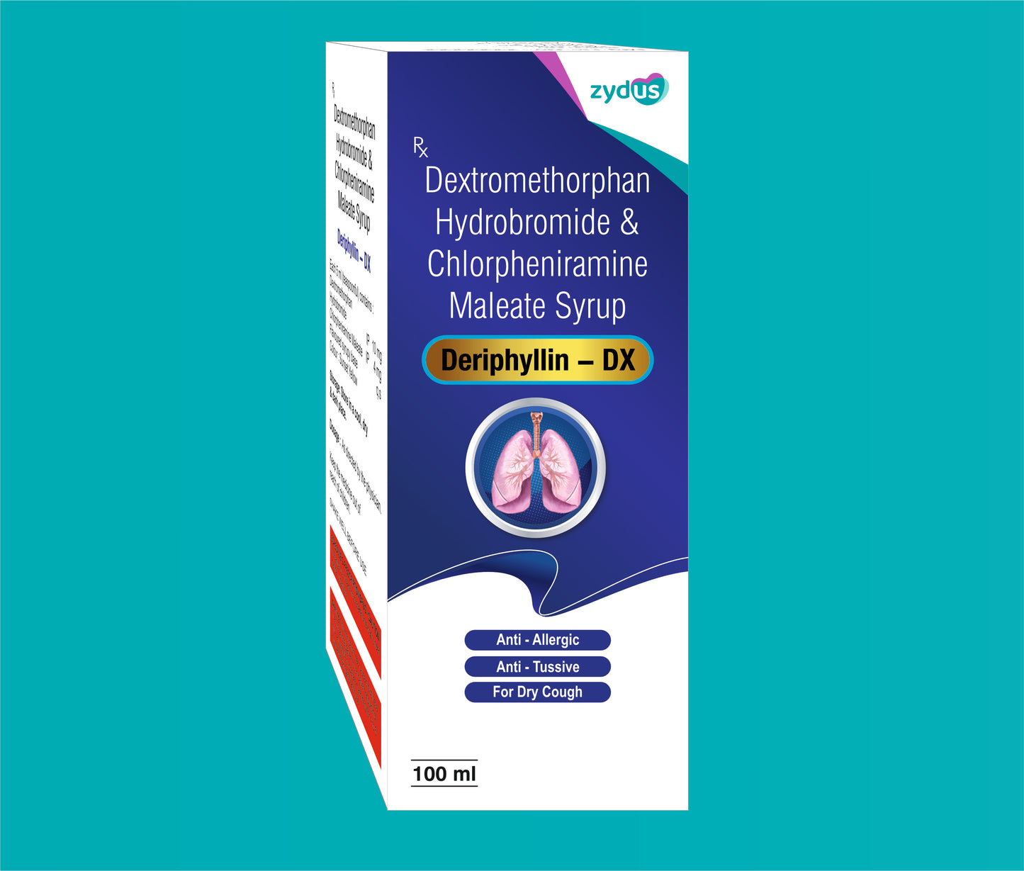 Deriphyllin- DX Syp (100ml) Dextromethorphan 10 mg + Chlorpheniramine 4 mg by Zydus