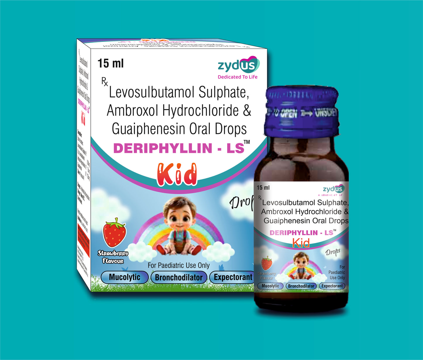 Deriphyllin LS Kid Drops (15 ml) Levosalbutamol 0.25 mg + Ambroxol 7.5 mg + Guaifenesin 12.5 mg by Zydus