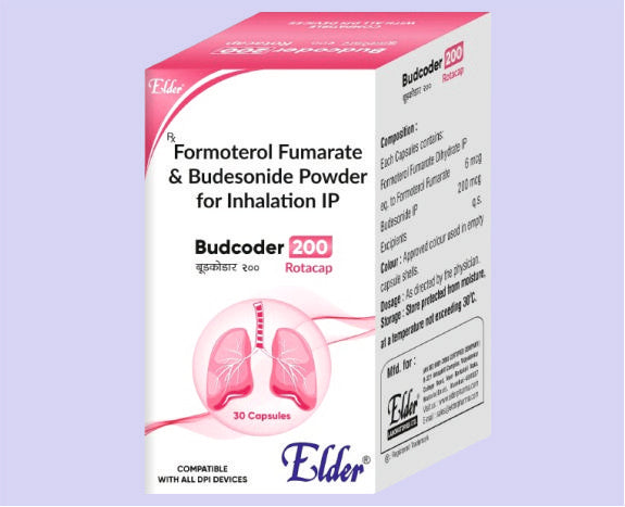 BUDCODER 200 ROTACAP 30CAP ( Budesunide 200 Mcg,Formoterol Fumarate 6 Mcg 120 dose Counter ) by Elder
