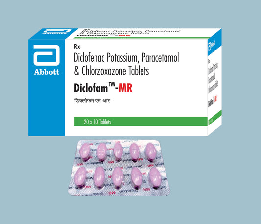 Diclofam - MR Tablet (10 Tablet) (Diklofenak Potasyum 50mg, Parasetamol 325mg ve Klorzoksazon 250mg)  Abbott