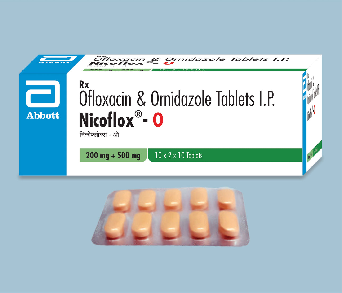Nicoflox O Tablets (10 Tabs) (Ofloxacin 200mg & Ornidazole 500mg)  by Abbott