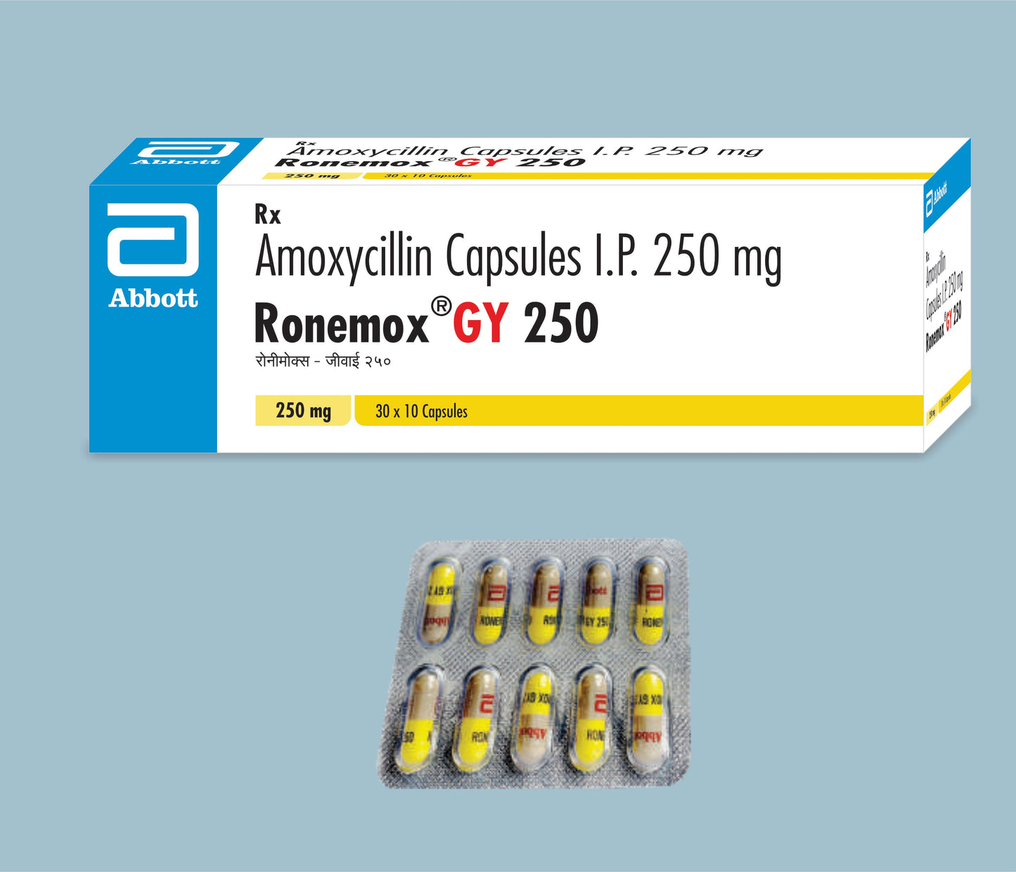 Ronemox GY 250 Capsules (10Caps) (Amoxycillin Capsules 250mg)  by Abbott