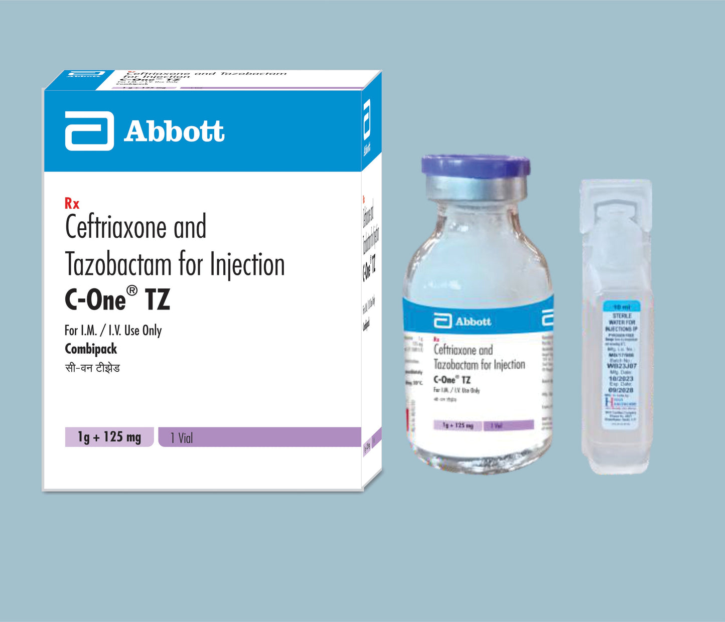 C-One TZ 1.125g Injection (Vial+wfi) (Ceftriaxone 1000mg & Tazobactam 125mg)  by Abbott