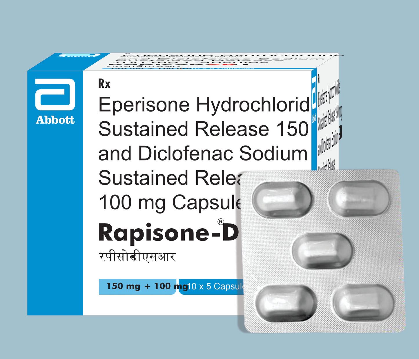 Rapisone-D SR Capsules (5 Caps) (Eperisone Hydrochloride (SR) 150mg & Diclofenac sodium (SR) 100mg)  by Abbott