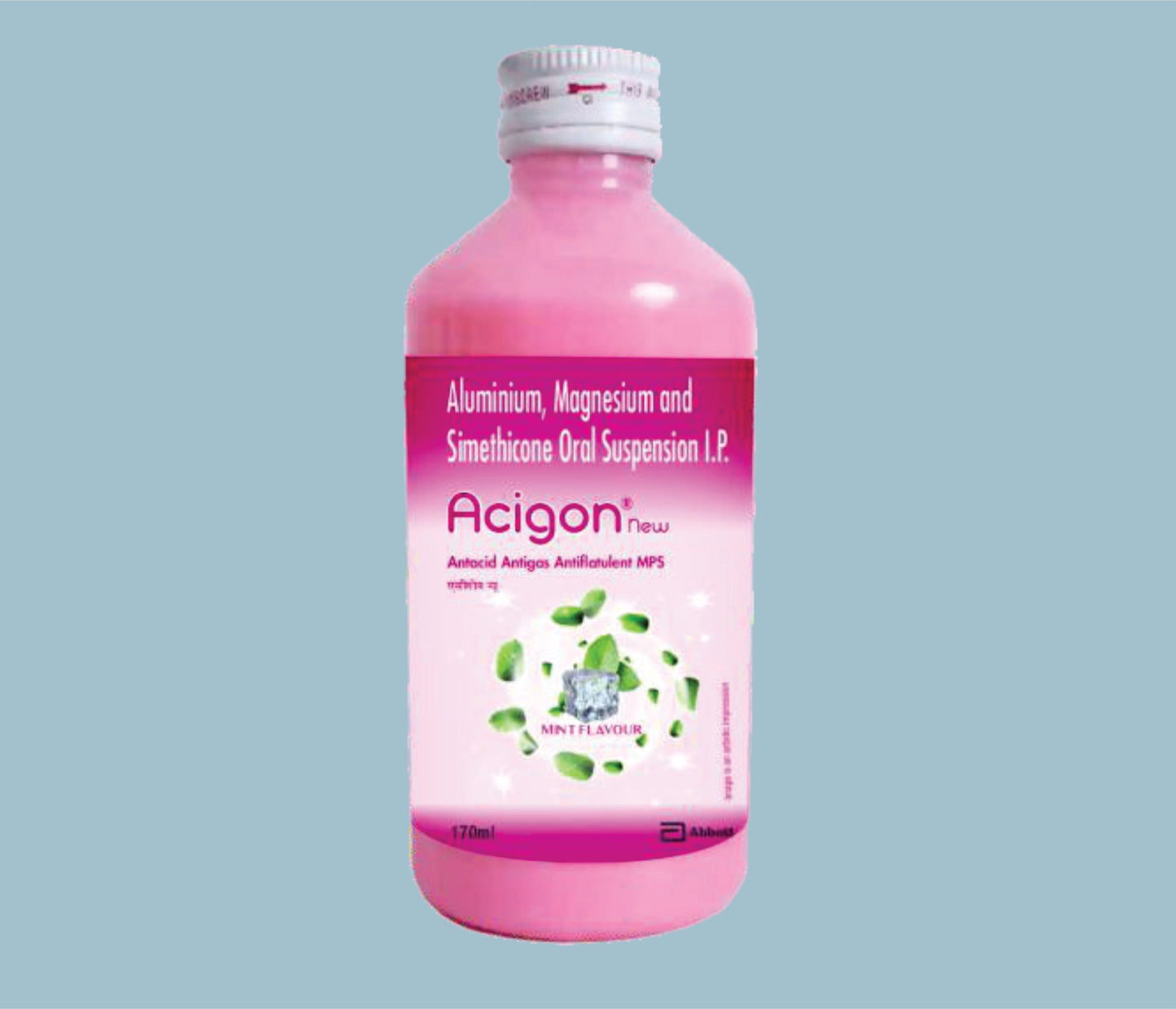 Acigon New Suspension (170 ml) (Dried Aluminium Hydroxide gel 250mg, Magnesium Hydroxide 250mg and Activated Dimethicone (Simethicone) 50mg)  by Abbott