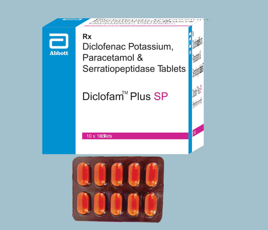 Diclofam Plus SP Tablet (10 Tablet) (Parasetamol 325mg, Diklofenak Potasyum 50mg, Serratiopeptidaz 10mg) - Abbott