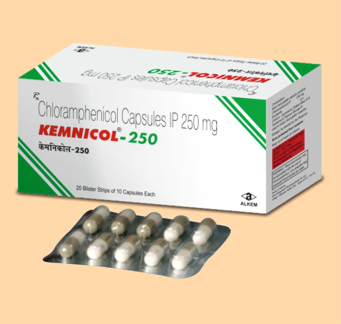 KEMNICOL 250 CAPSULES (10'S) (10'S  Chloramphenicol 250 mg by Alkem