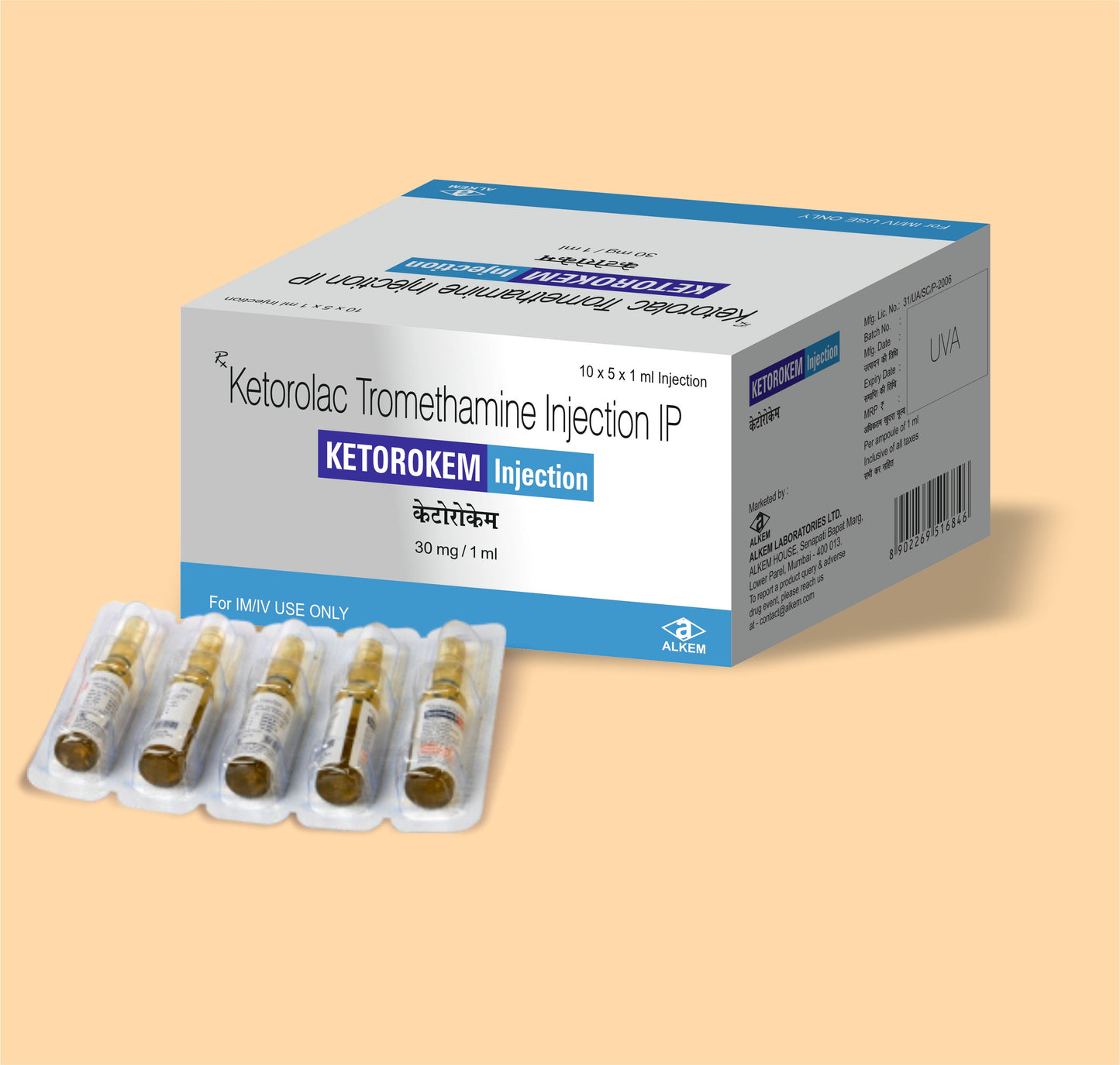 KETOROKEM INJ (1ML) (1ml  Ketorolac Tromethamine 30 mg by Alkem