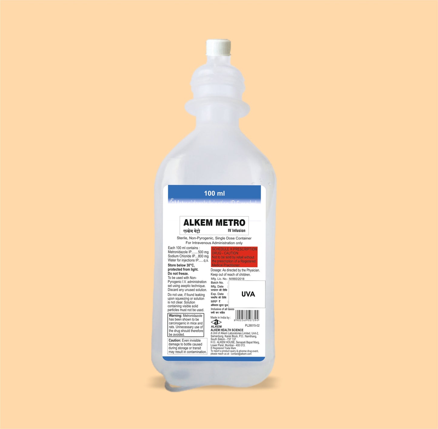 ALKEM METRO IV INFUSION (100ML) (100ml  Metronidazole 100 mg + Sodium Chloride 900 mg by Alkem