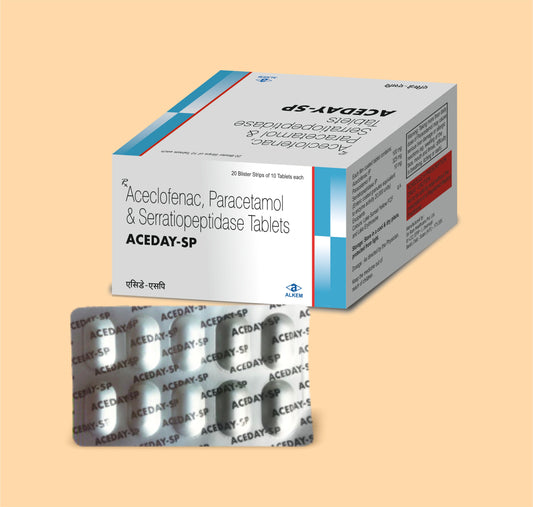 ACEDAY-SP TABLETS (10'S) (10'S  Aceclofenac 100 mg + Paracetamol 325 mg + Serratiopeptidase 10 mg by Alkem