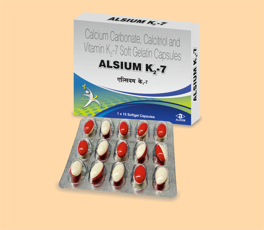 ALSIUM K2 - 7 SOFTGEL CAPSULES (15'S  Calcitriol 0.25 mcg + Calcium Carbonate 625 mg + Vitamin K2-7 45 mcg by Alkem