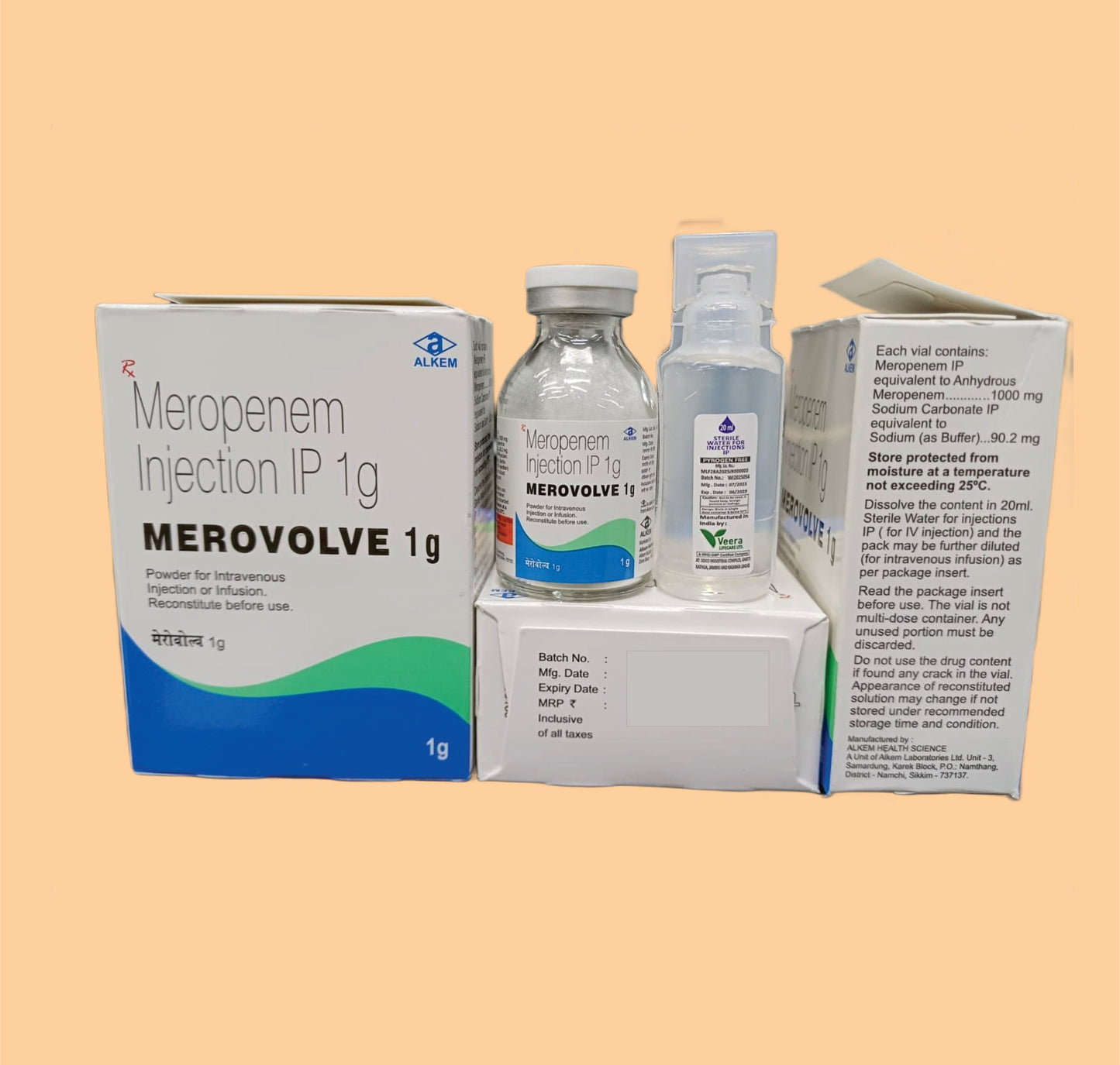 MEROVOLVE 1G INJECTION (VIAL) (20ml  Meropenem 1 g + Sodium Carbonate 90.2 mg by Alkem