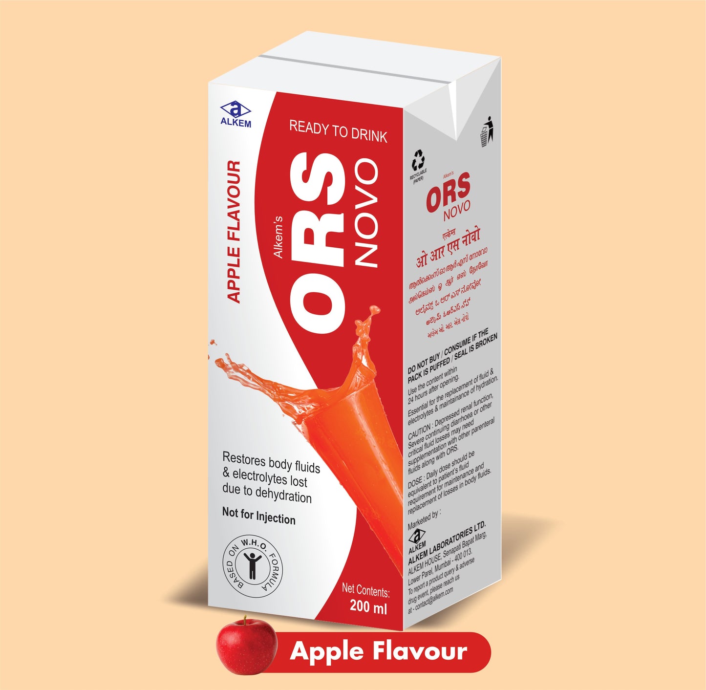 ALKEM'S ORS NOVO APPLE FLAVOUR (200 ML) (200 ML  ORS Liquid by Alkem