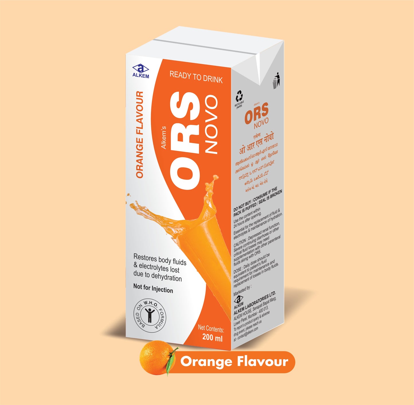 ALKEM'S ORS NOVO ORANGE FLAVOUR (200 ML) (200 ML  ORS Liquid by Alkem
