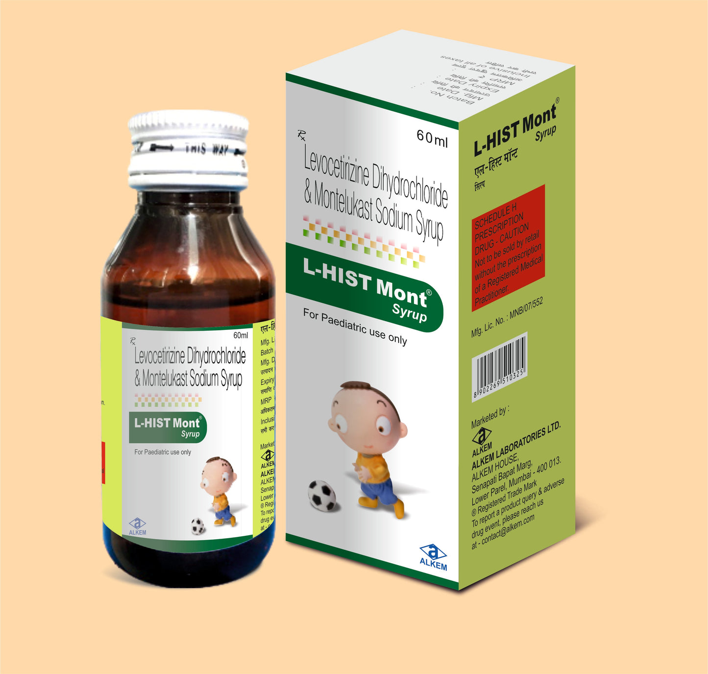 L-Hist Mont Suspension (60ml  Levocetirizine Dihydrochloride 2.5 mg + Montelukast Sodium 4 mg by Alkem