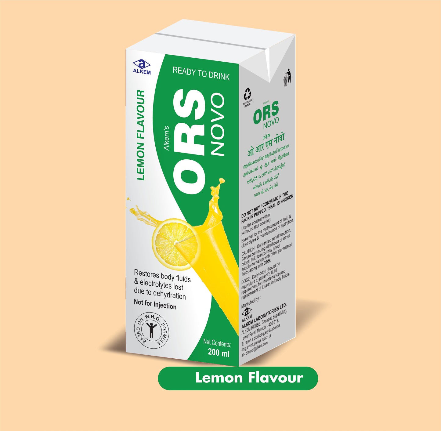 ALKEM'S ORS NOVO LEMON FLAVOUR (200 ML) (200 ML  ORS Liquid by Alkem