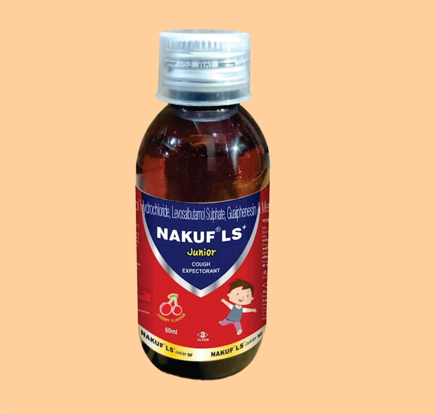 NAKUF LS JUNIOR SYRUO (60 ml  Ambroxol Hydrochloride 15 mg + Levosalbutamol 0.5 mg + Guaiphenesin 50 mg + Menthol 0.5 mg by Alkem