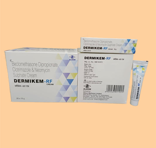 DERMIKEM-RF CREAM (15 gm  Beclomethasone Dipropionate 0.025% w/w + Clotrimazole 1% w/w + Neomycin 0.5% w/w by Alkem