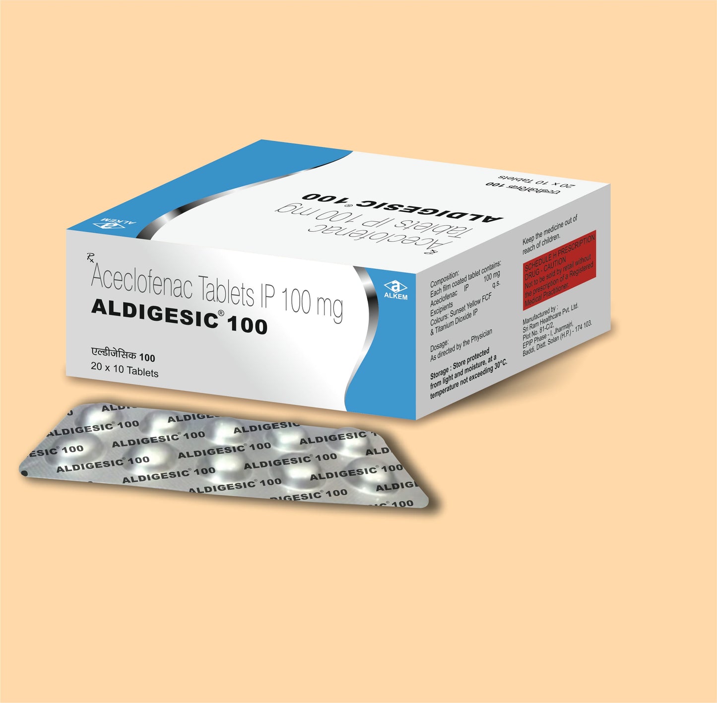 ALDIGESIC 100 Tab (10s  Aceclofenac 100 mg by Alkem